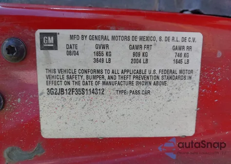 2005 Pontiac Sunfire z USA, uszkodzony, nr VIN 3G2JB12F35S114312